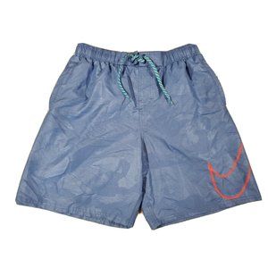 Nike Men's L Blue Swoosh Board Shorts Boardshort Bathing Suit Swim Elastic Waist